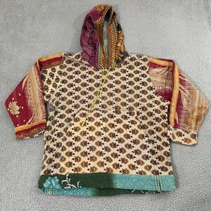 Earthbound Quilted Hoodie S Multicolor Patchwork BoHo Hippie Pullover